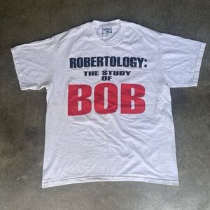 RARE VINTAGE LEE ROBERTOLOGY THE STUDY OF BOB GRAPHIC WHITE VINTAGE INDIE TEE